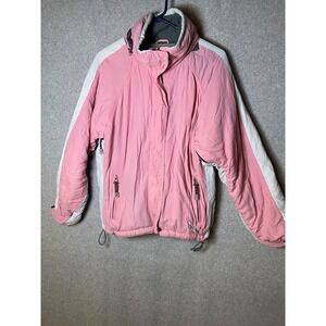 Vintage Serac Ski Jacket Womens Size 8 Pink White Zippers Hooded Nylon Outdoors